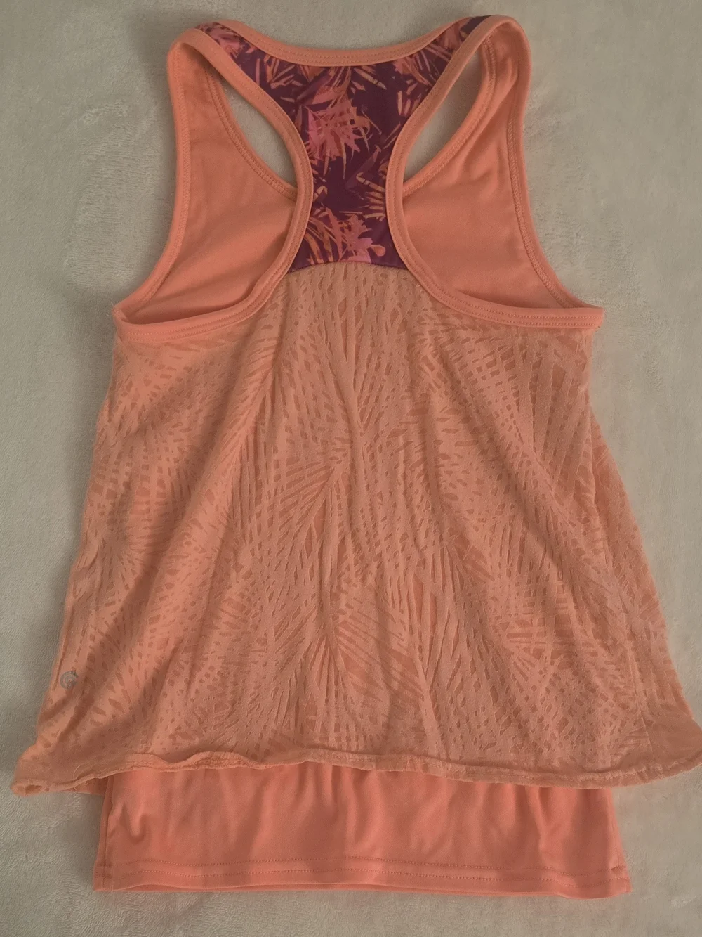 Girl's Peach Mesh Overlay Racerback Tank Top